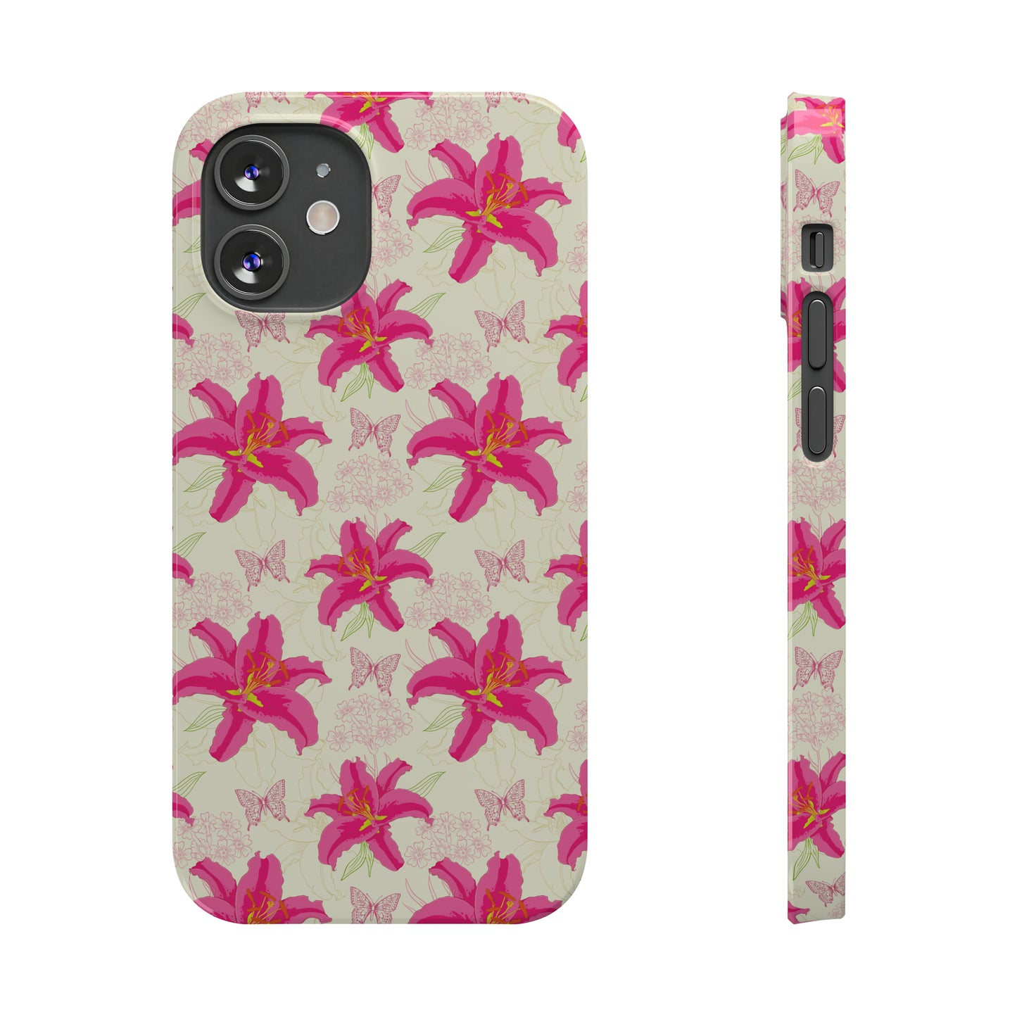 Large Lilies and Butterflies Iphone 15-12 Slim Phone Case