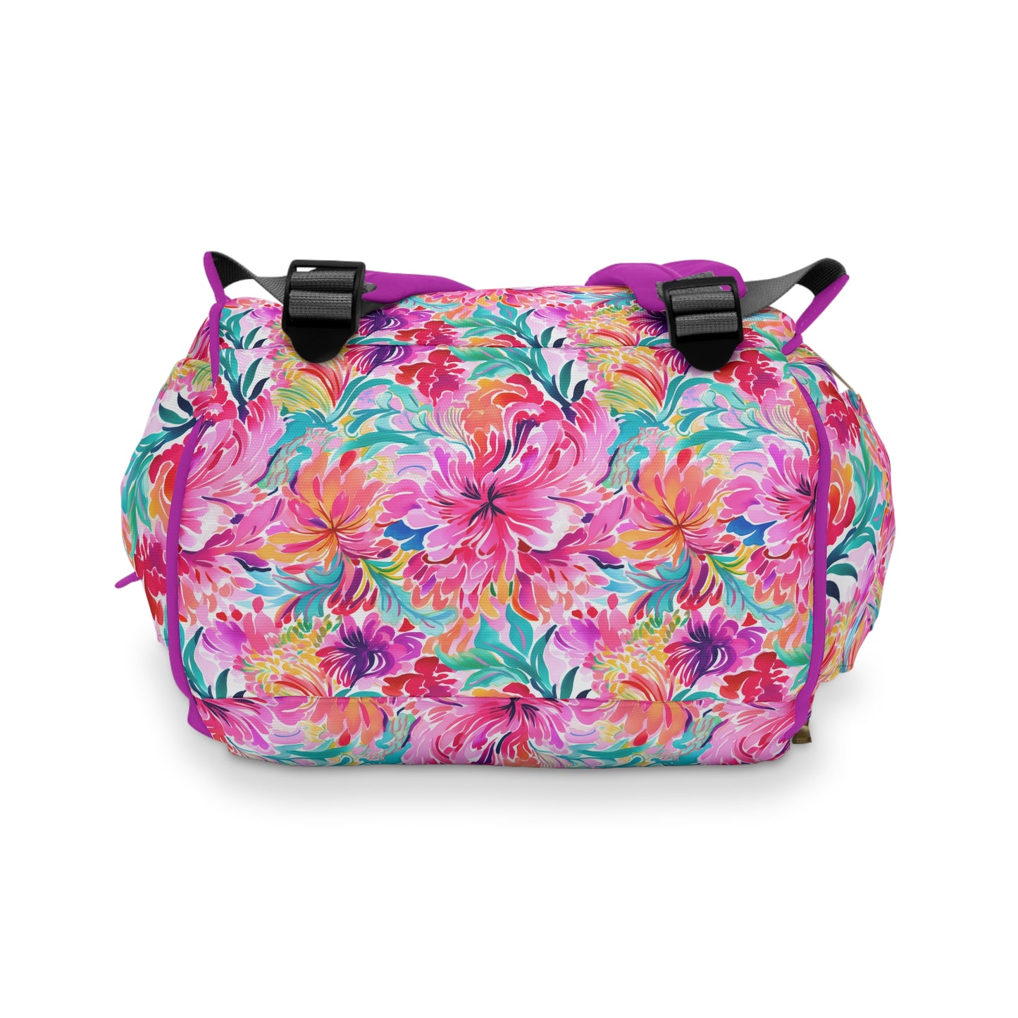 Rainbow Tropics: Watercolor Flowers in Vibrant Pink, Green and Orange Hues Multifunctional Diaper Backpack