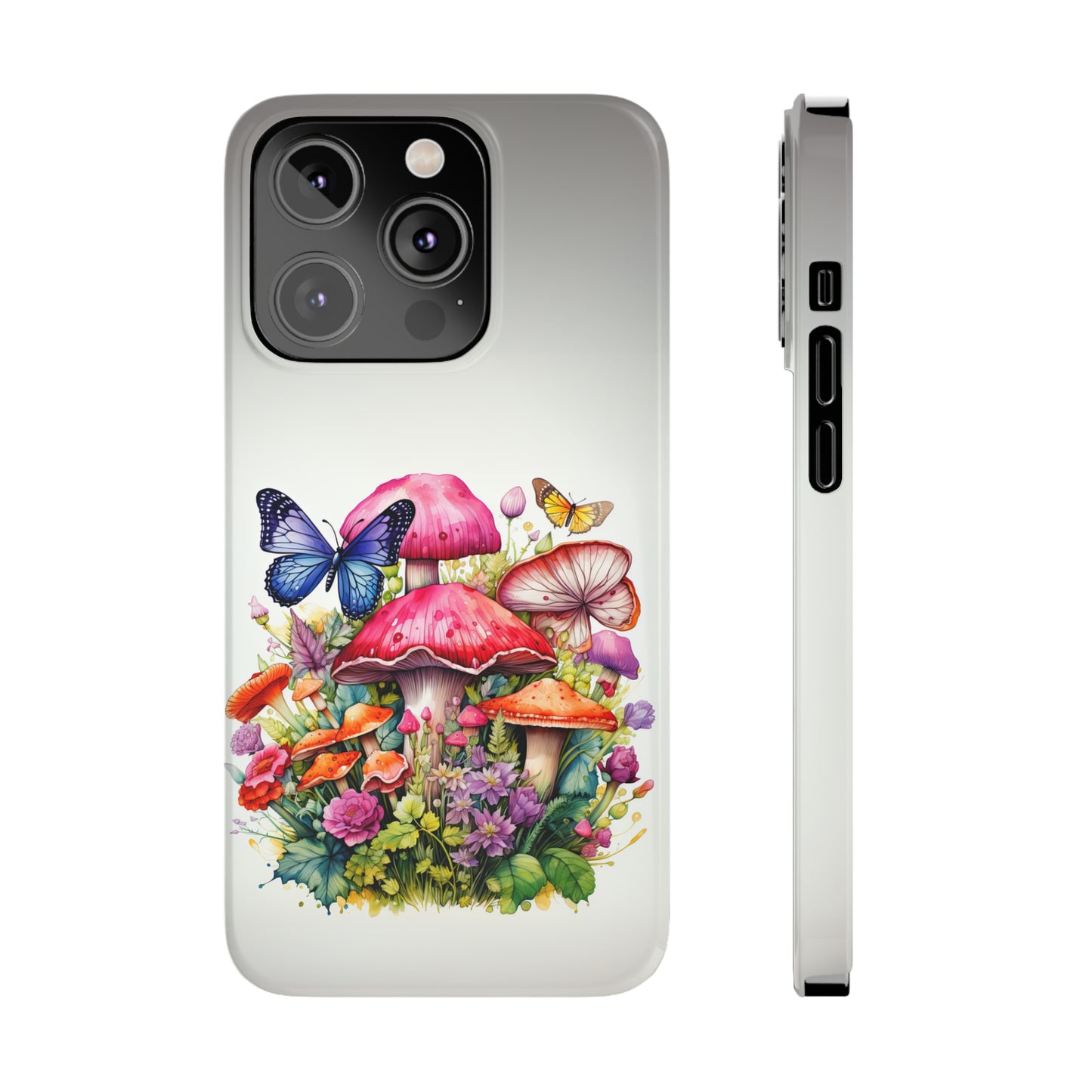 Magical Mushroom Oasis Where Flowers Bloom Amongst Butterflies Iphone 15-12 Slim Phone Case