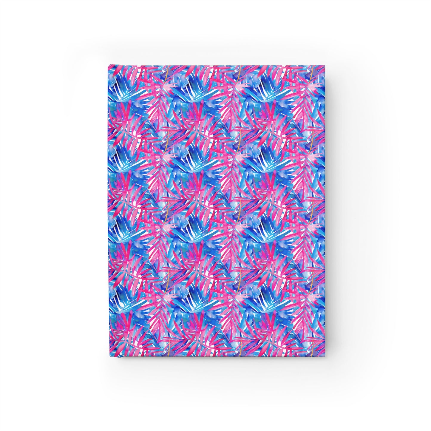 Tropical Harmony Blue and Dark Pink Palm Tree Leaves Hardcover Ruled Line Journal