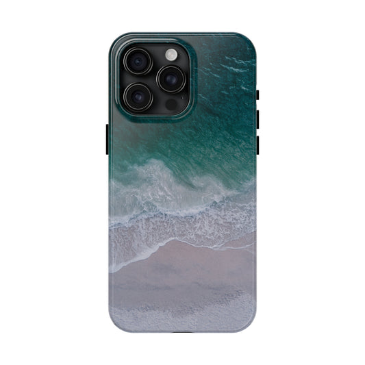 Ocean's Embrace: Deep Green Waters with White Waves Crashing onto the Beach Design Iphone Tough Phone Case