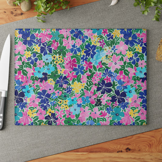 Rainbow Blooms: Vibrant Multi-color Watercolor Flowers in Full Bloom Cutting Board 2 Sizes