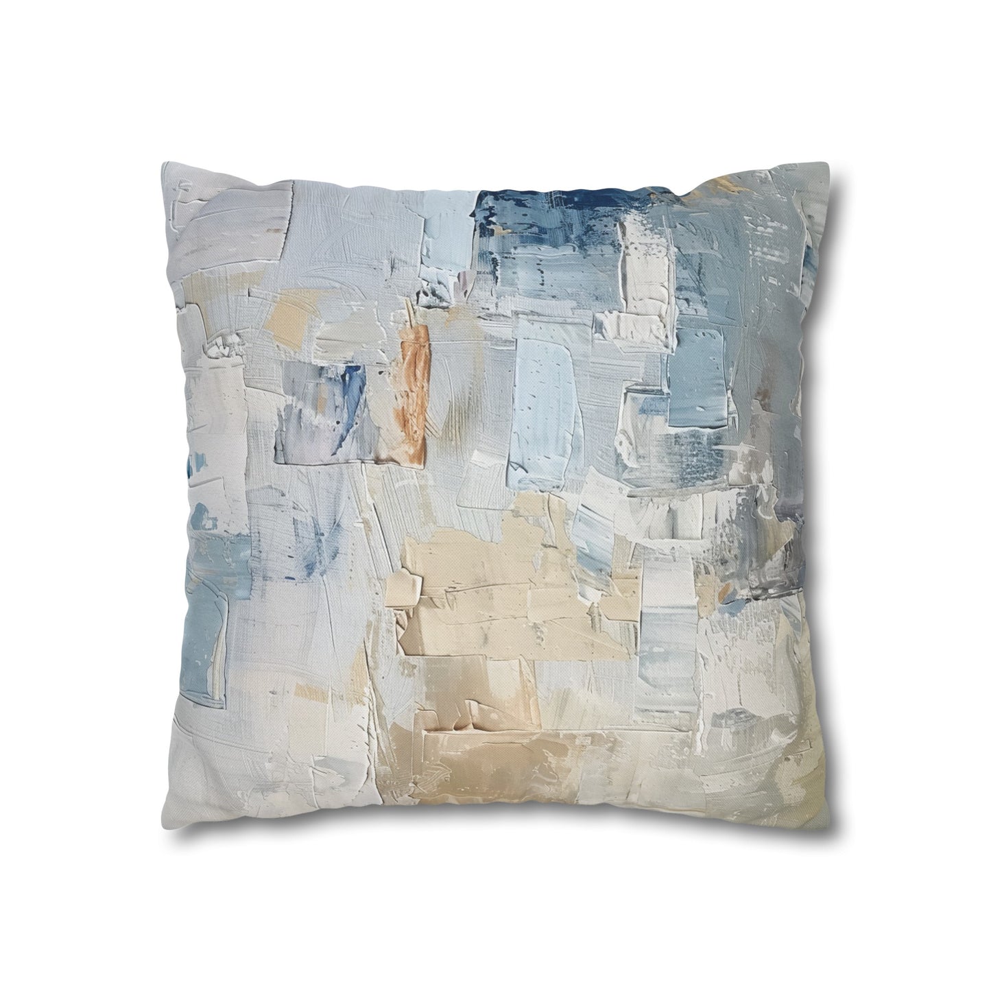 Bold Contrasts Abstract Tan, Grey and Blue Color Blocking with Heavy Strokes Spun Polyester Square Pillowcase 4 Sizes