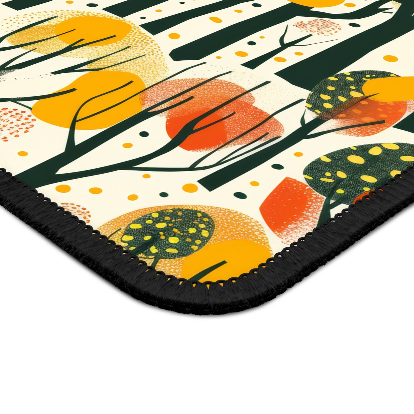 Enchanted Forest of Yellow and Orange Trees on a Speckled Cream Background Gaming Mouse Pad with Finished Edges