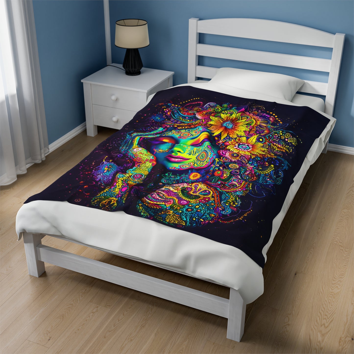 Vibrant Cosmic Goddess Velveteen Plush Blanket 3 Sizes