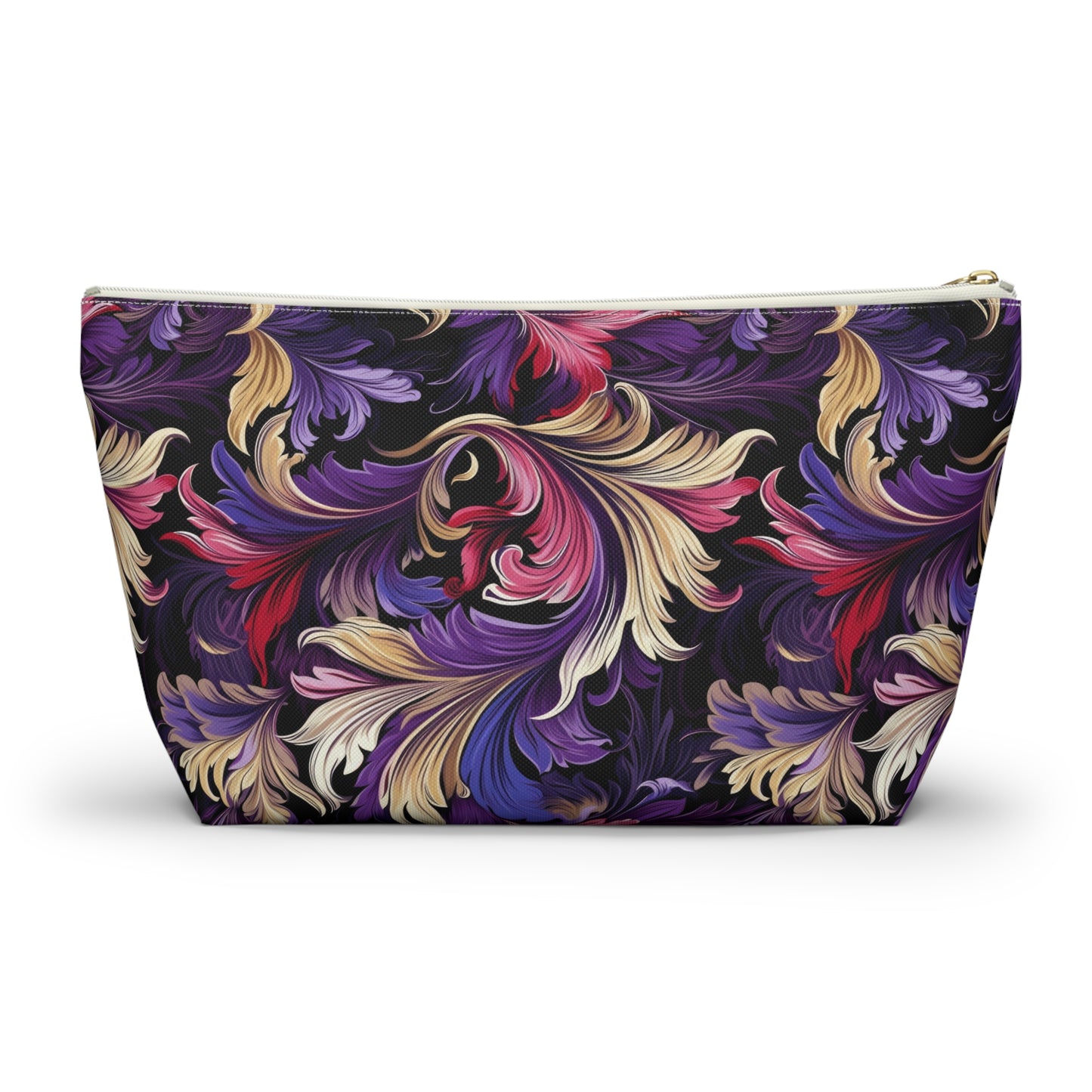 Purple, Gold & Pink Floral Swirls of Foliage Design - Makeup & Accessory Bag 2 Sizes