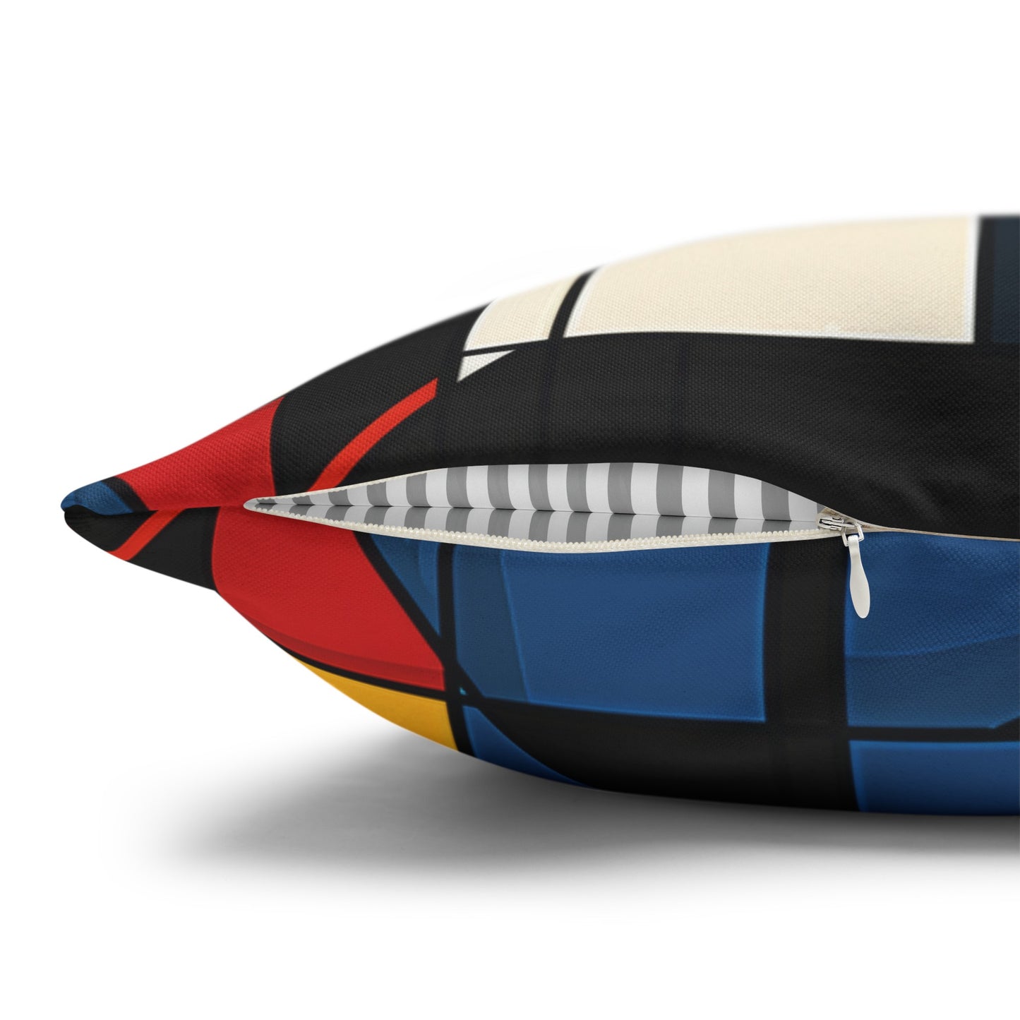 Mondrian-Inspired Bold Primary Colors and Black Lines Abstract Spun Polyester Square Pillowcase 4 Sizes