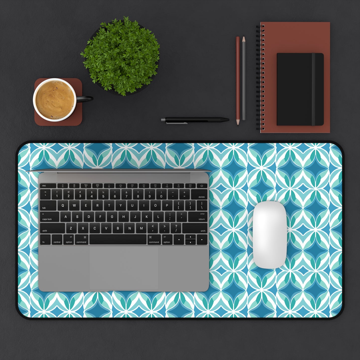 Retro Abstract Blue, Teal, and Aqua Pattern Extended Gaming Mouse Pad  Desk Mat  - 3 Sizes