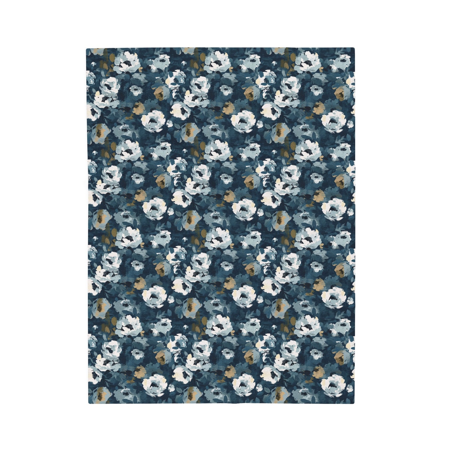 Chic and Artistic Floral Blooms in Shades of Navy, Gray, and Soft Gold Velveteen Plush Blanket 3 Sizes