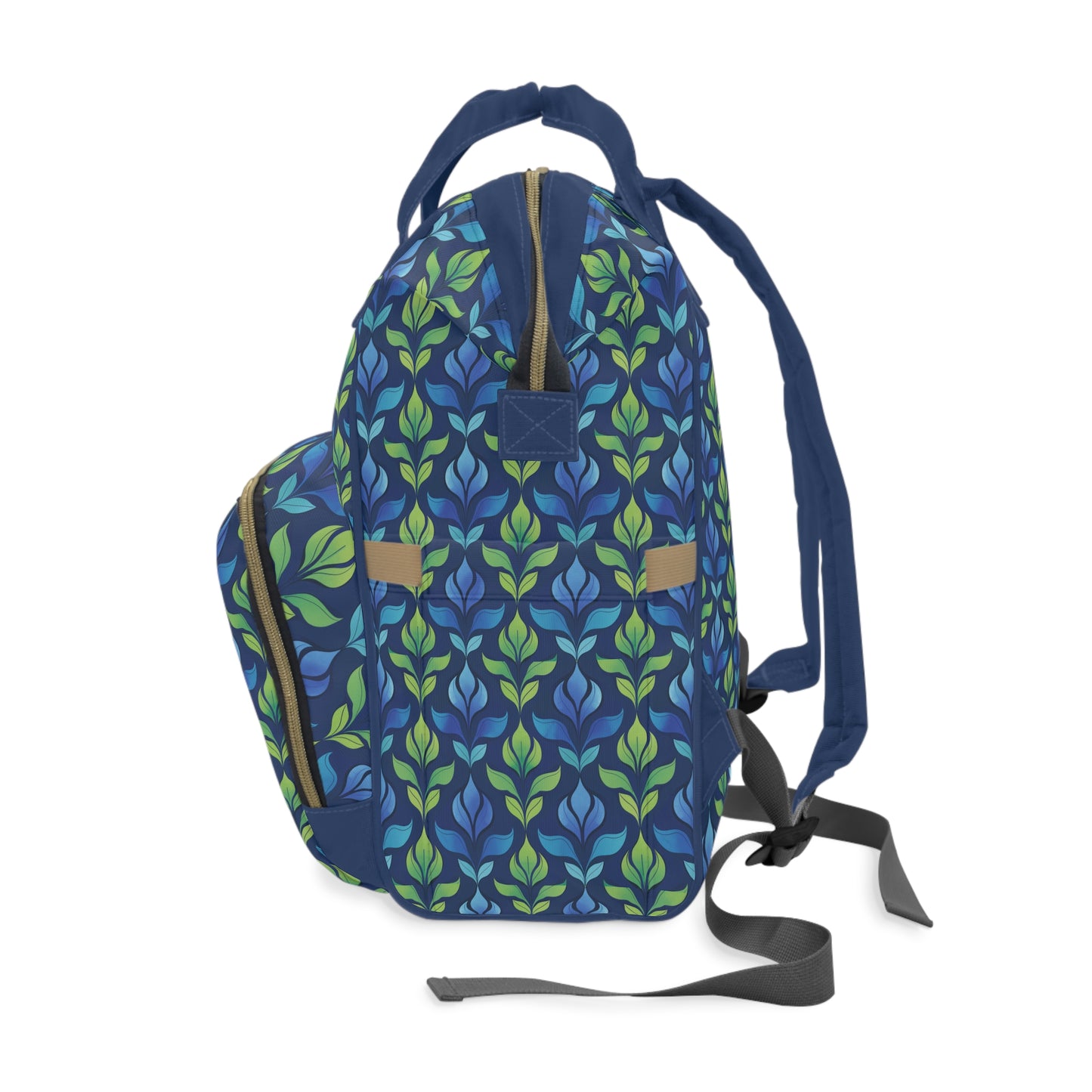 Vintage Blue and Green Botanical Multifunctional Diaper Backpack