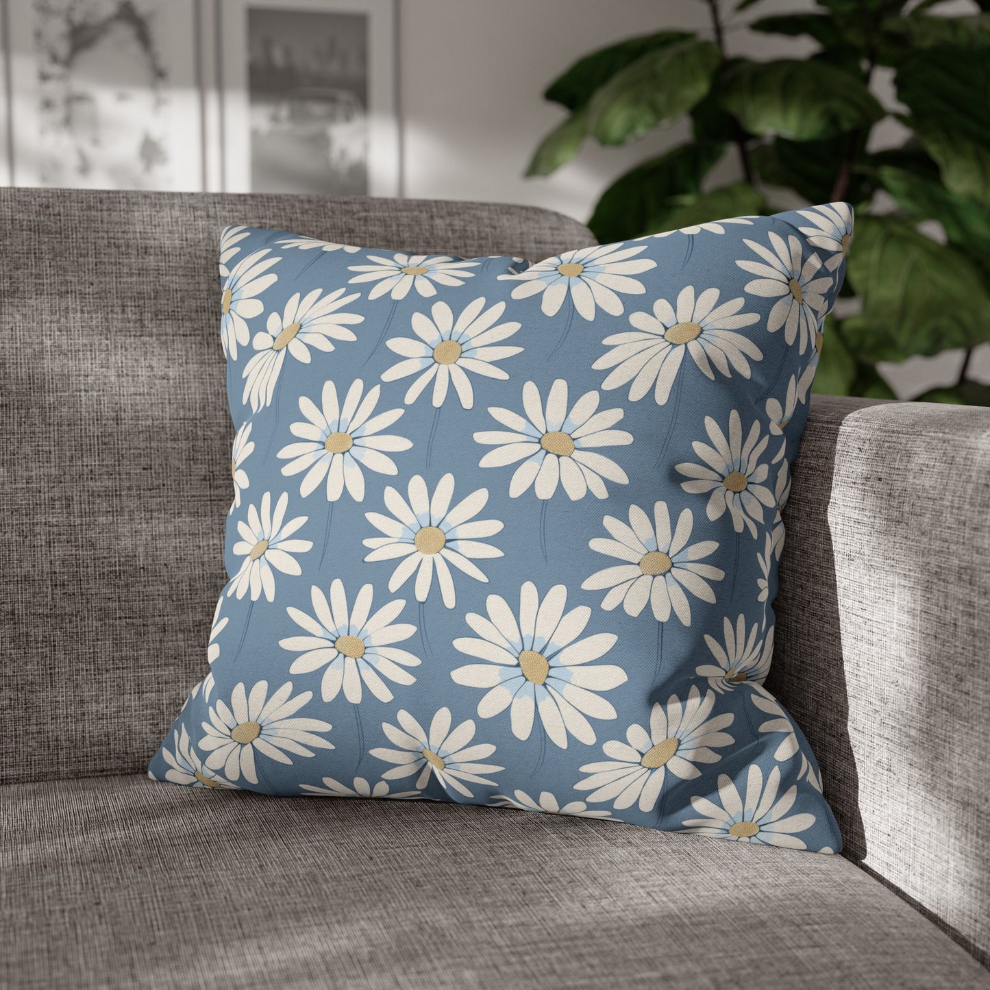 Charming White Daisies on a Soft Blue BackgroundSpun Polyester Square Pillowcase 4 Sizes