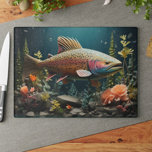 Rainbow Trout in Underwater Garden - Glass Cutting Board  8" x 11" and 11" x 15"