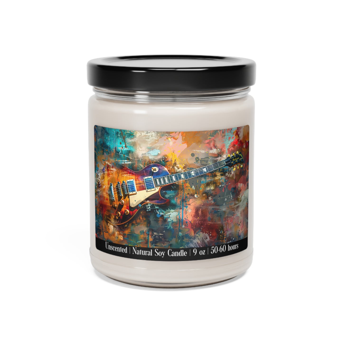 Electric Guitar Musical Vibrant Abstract Design Scented Soy 9oz Candle in 9 Amazing Scents