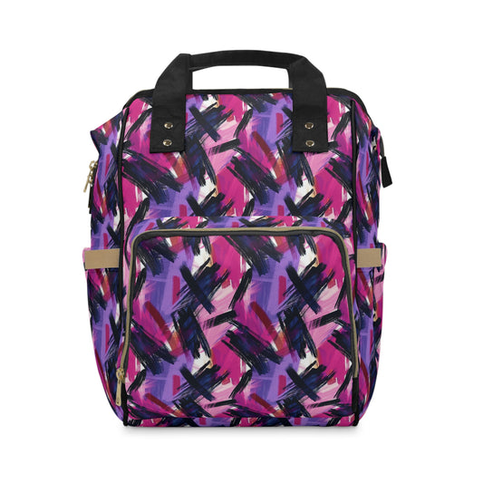 Vibrant Rebellion Brush Strokes in Hot Pink and Cool Purple on a Moody, Dark Background Multifunctional Diaper Backpack