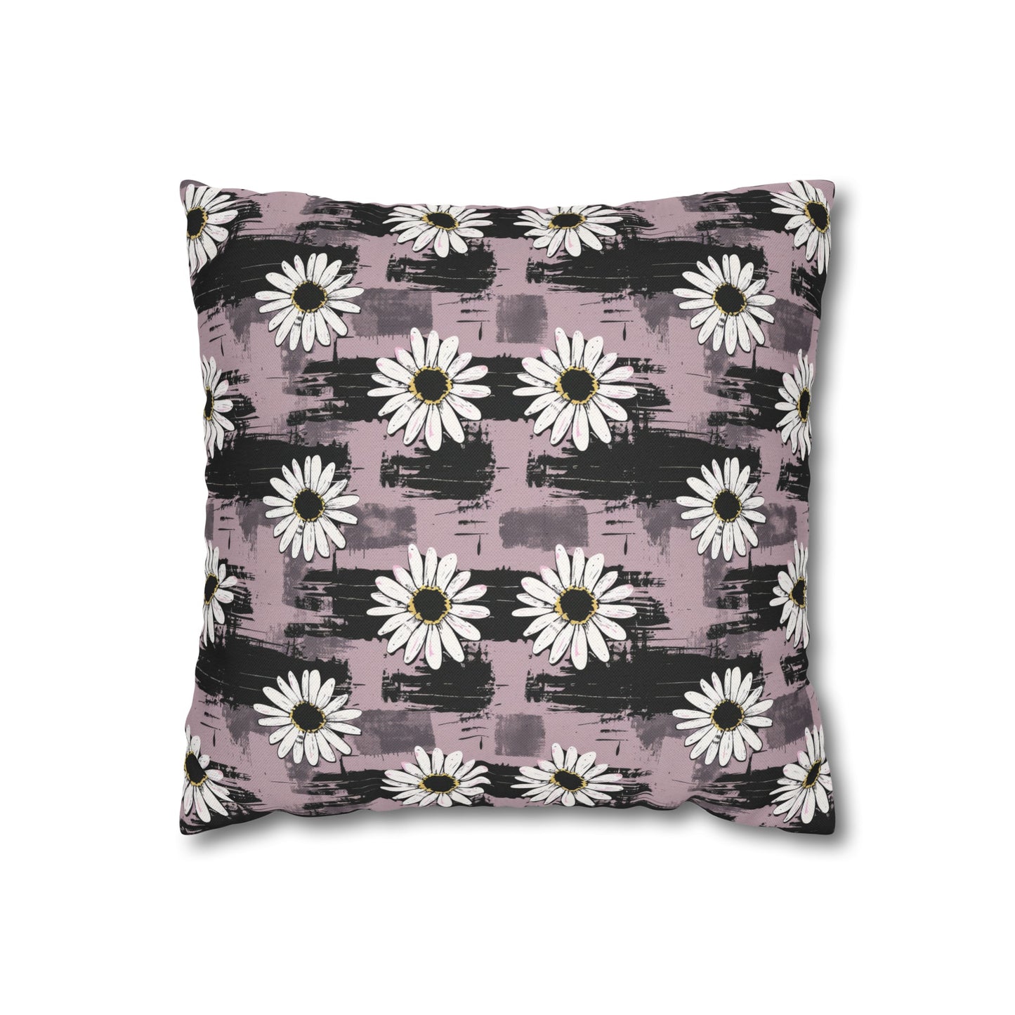 Edgy Daisy Dream with Pink and Black Grunge Spun Polyester Square Pillowcase 4 Sizes