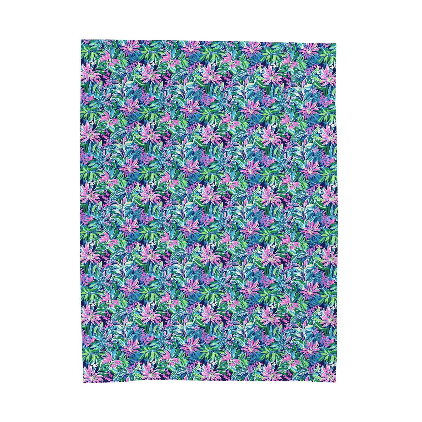 Seaside Blossoms: Coastal Spring Flowers in Pink, Green, and Navy Watercolors Velveteen Plush Blanket 3 Sizes