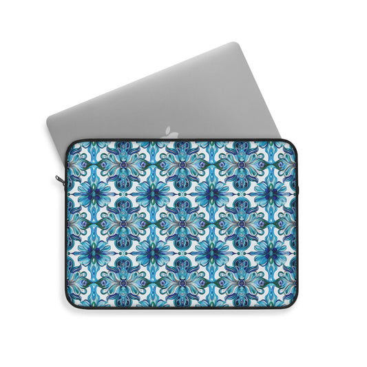 Vibrant Tapestry of Teal and Blue Flowers Laptop or Ipad Protective Sleeve 3 Sizes Available