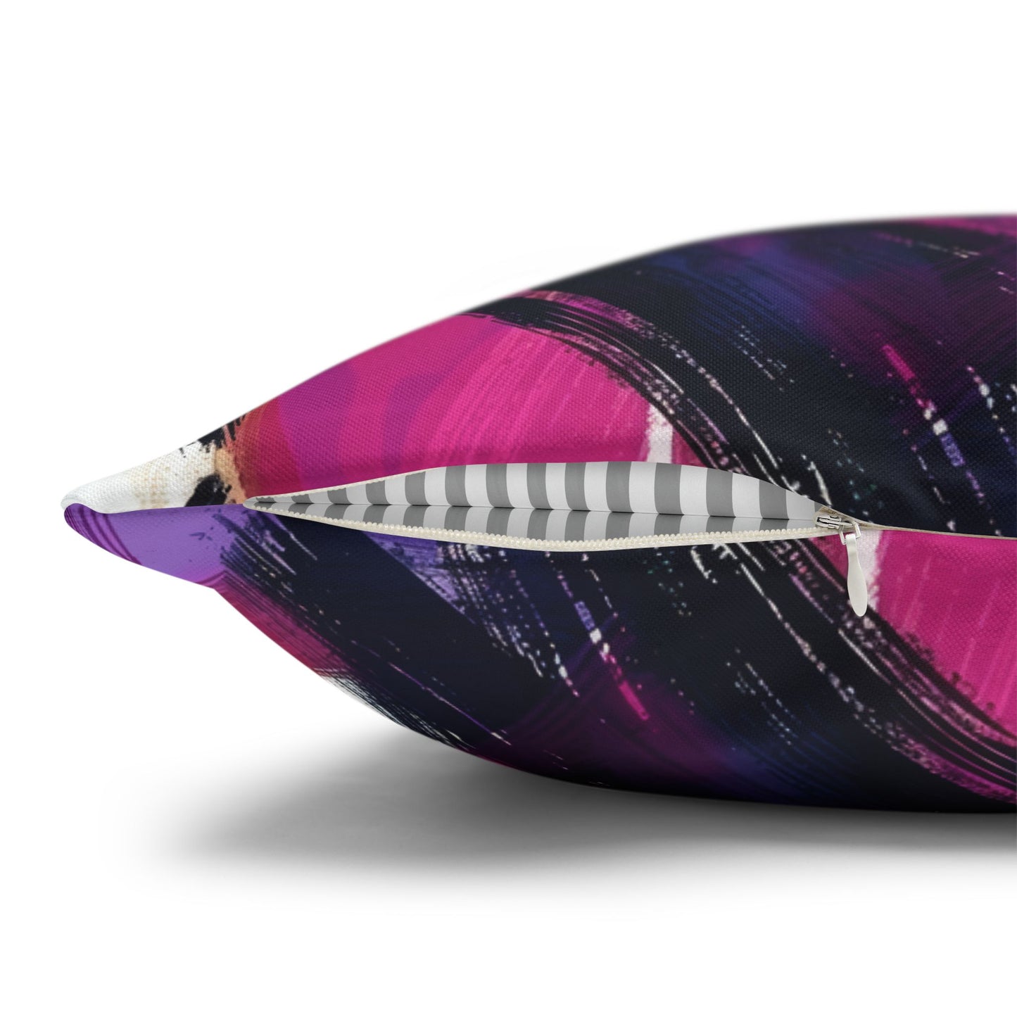 Vibrant Rebellion Brush Strokes in Hot Pink and Cool Purple on a Moody, Dark Background Spun Polyester Square Pillowcase 4 Sizes