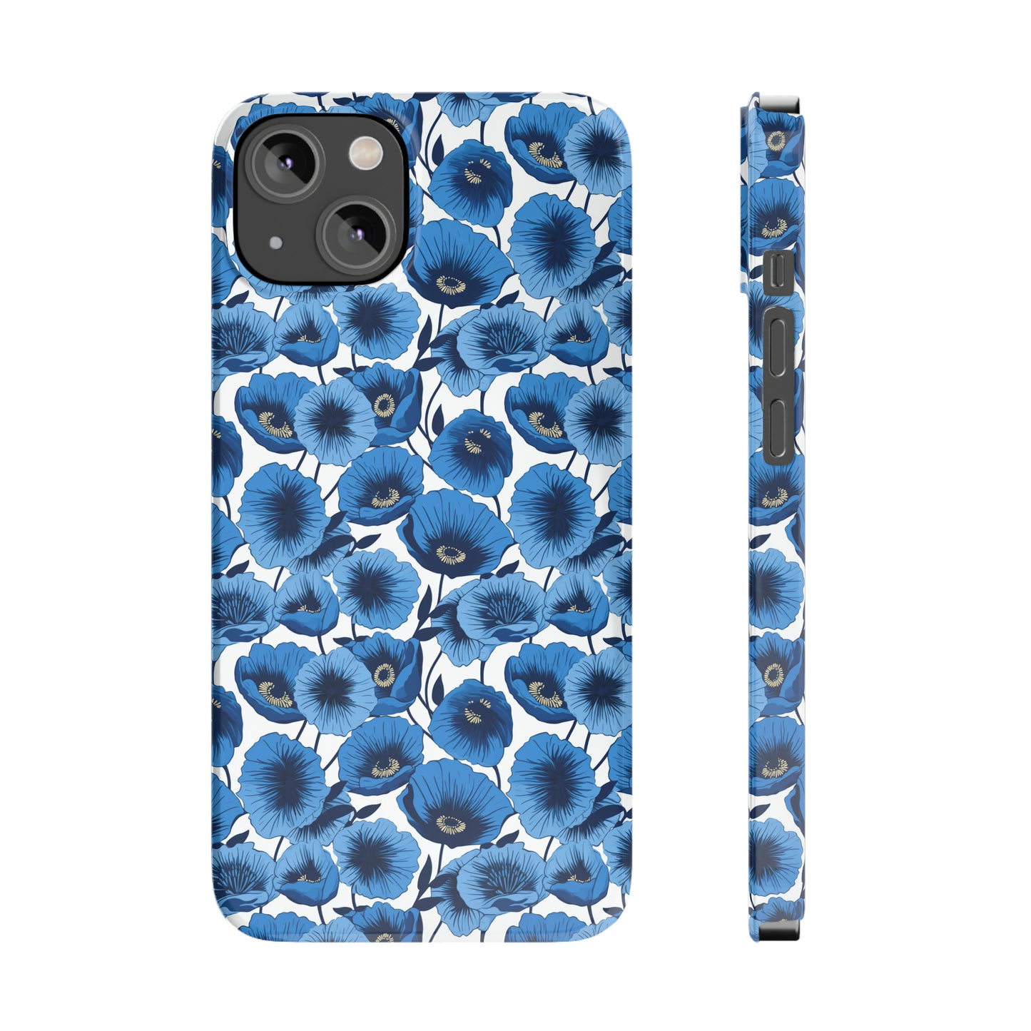 Vivid Blooms Bright Blue Poppies Design Iphone 15-12 Slim Phone Case