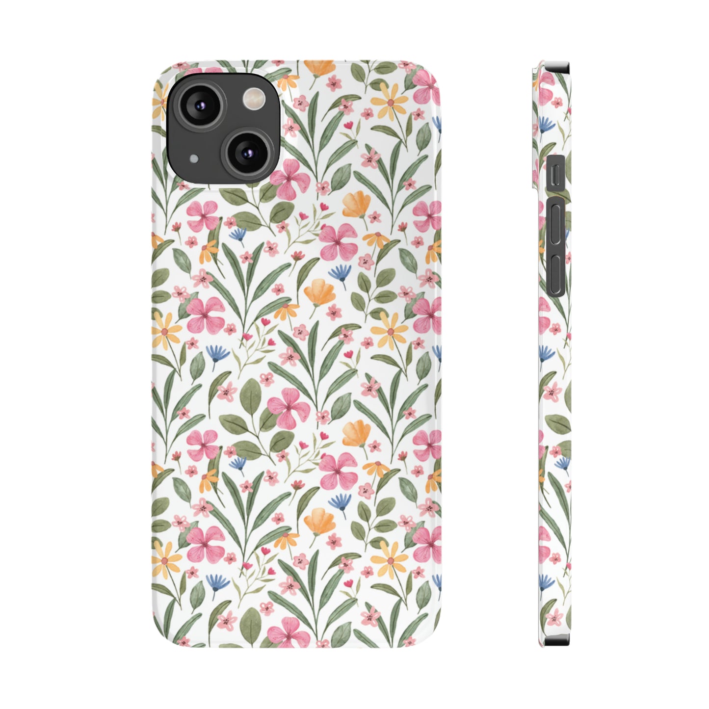 Pink Watercolor Spring Flowers Iphone 15-12 Slim Phone Case