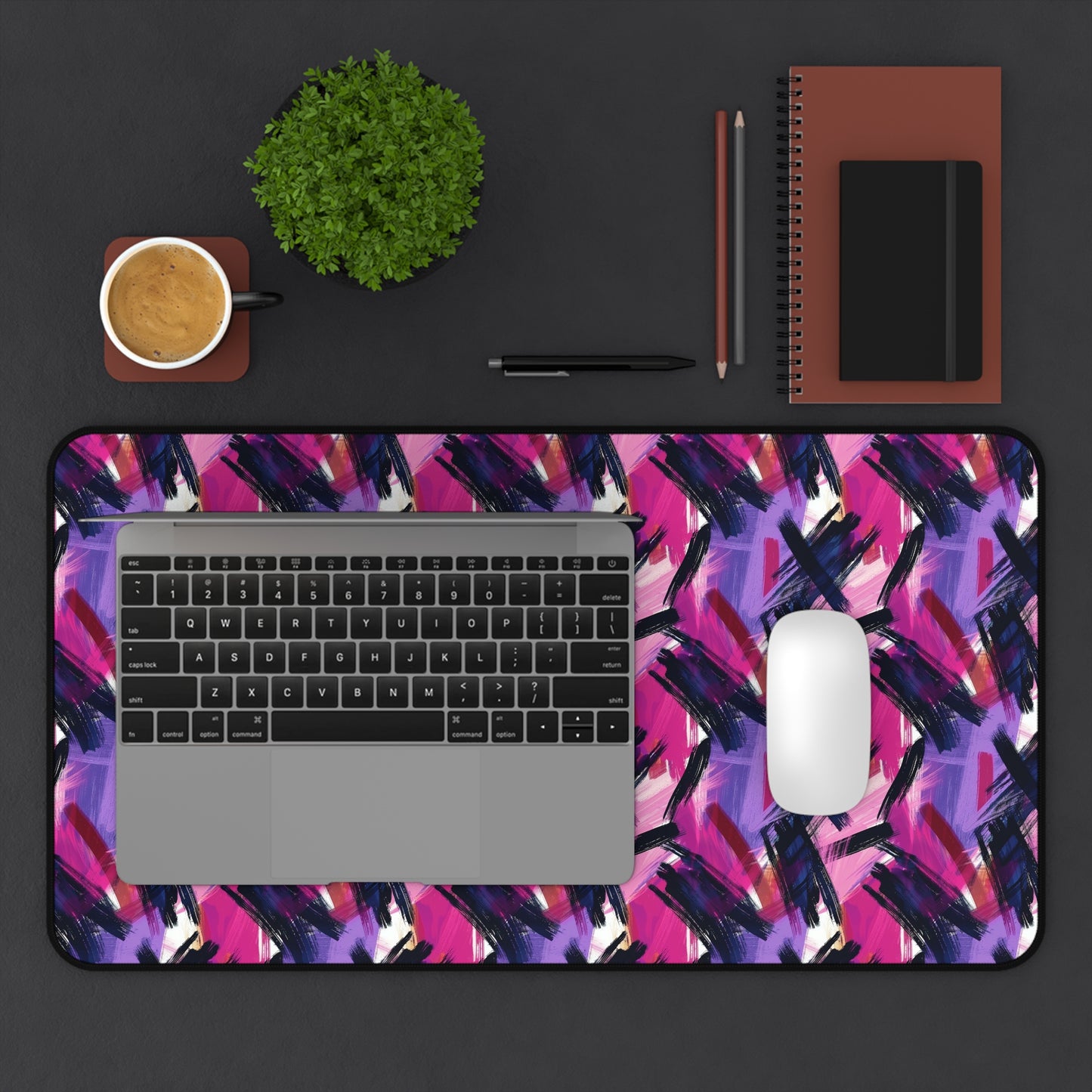 Vibrant Rebellion Brush Strokes in Hot Pink and Cool Purple on a Moody, Dark Background Extended Gaming Mouse Pad  Desk Mat  - 3 Sizes