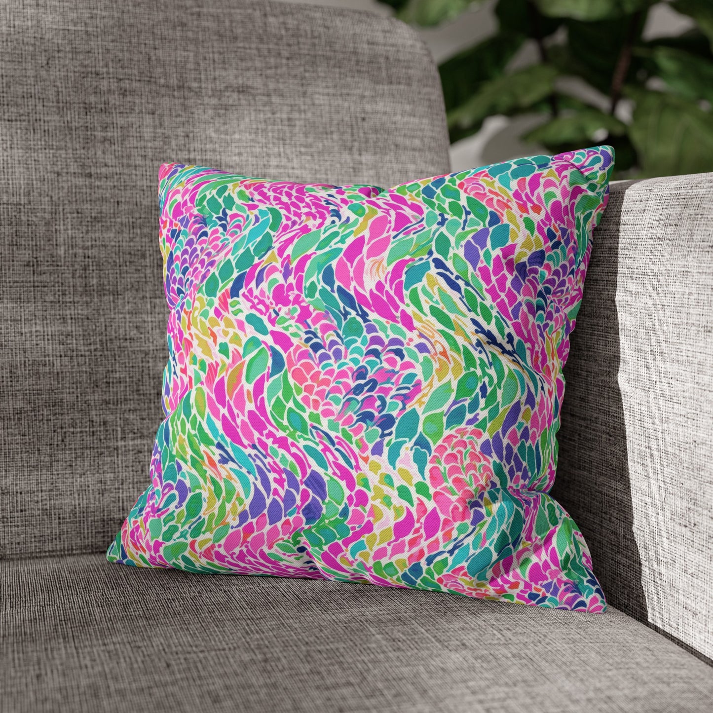 Enchanted Waves: Rainbow Mermaid Dancing in the Sea Spun Polyester Square Pillowcase 4 Sizes