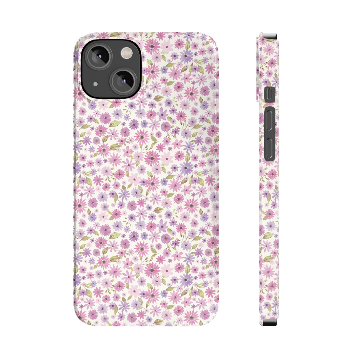 Pink and Purple Flower Design Iphone 15-12 Slim Phone Case