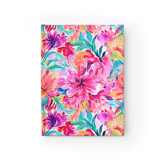 Rainbow Tropics: Watercolor Flowers in Vibrant Pink, Green and Orange Hues Hardcover Ruled Line Journal