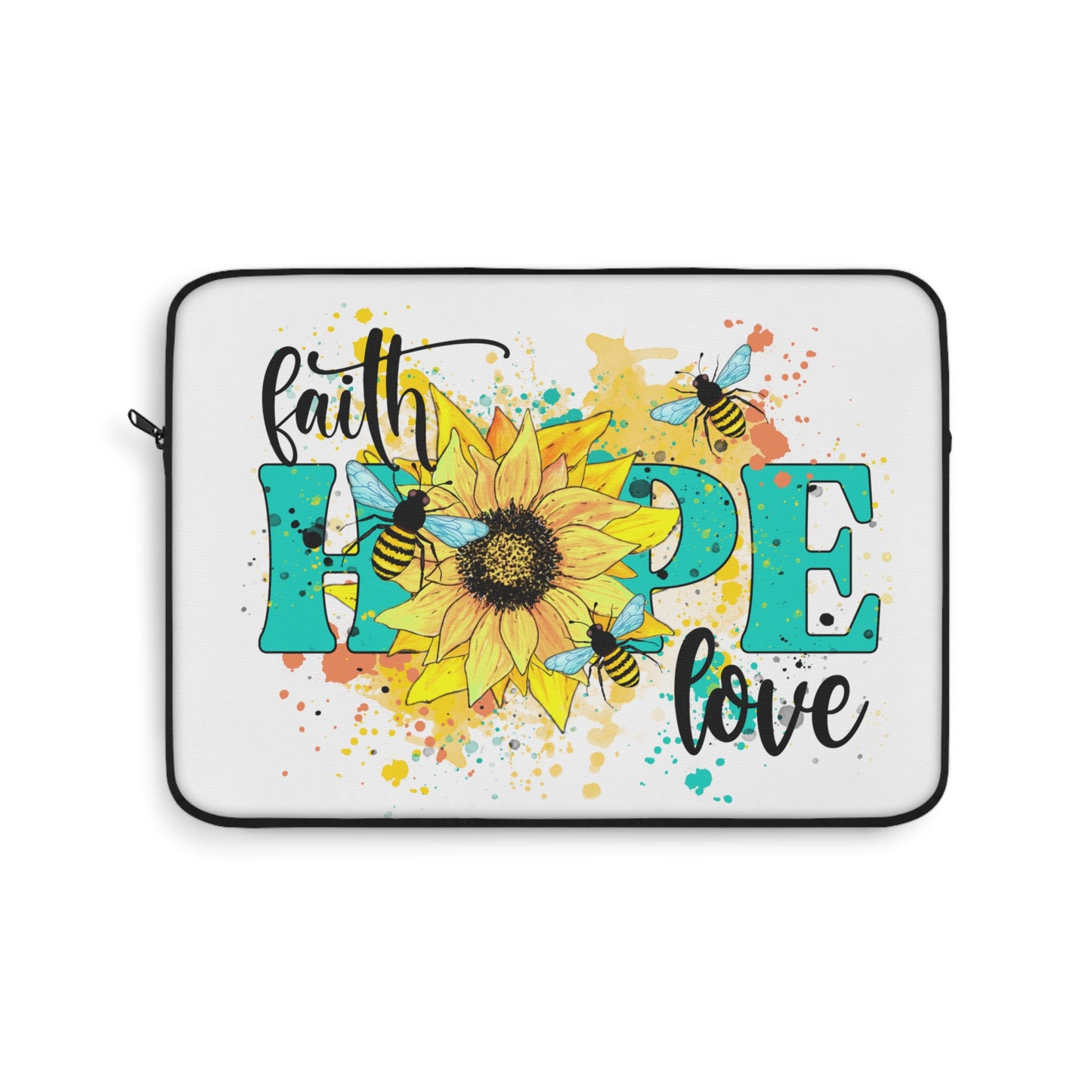 Faith Hope Love Daisy Flower on Yellow Laptop or Ipad Protective Sleeve 3 Sizes Available