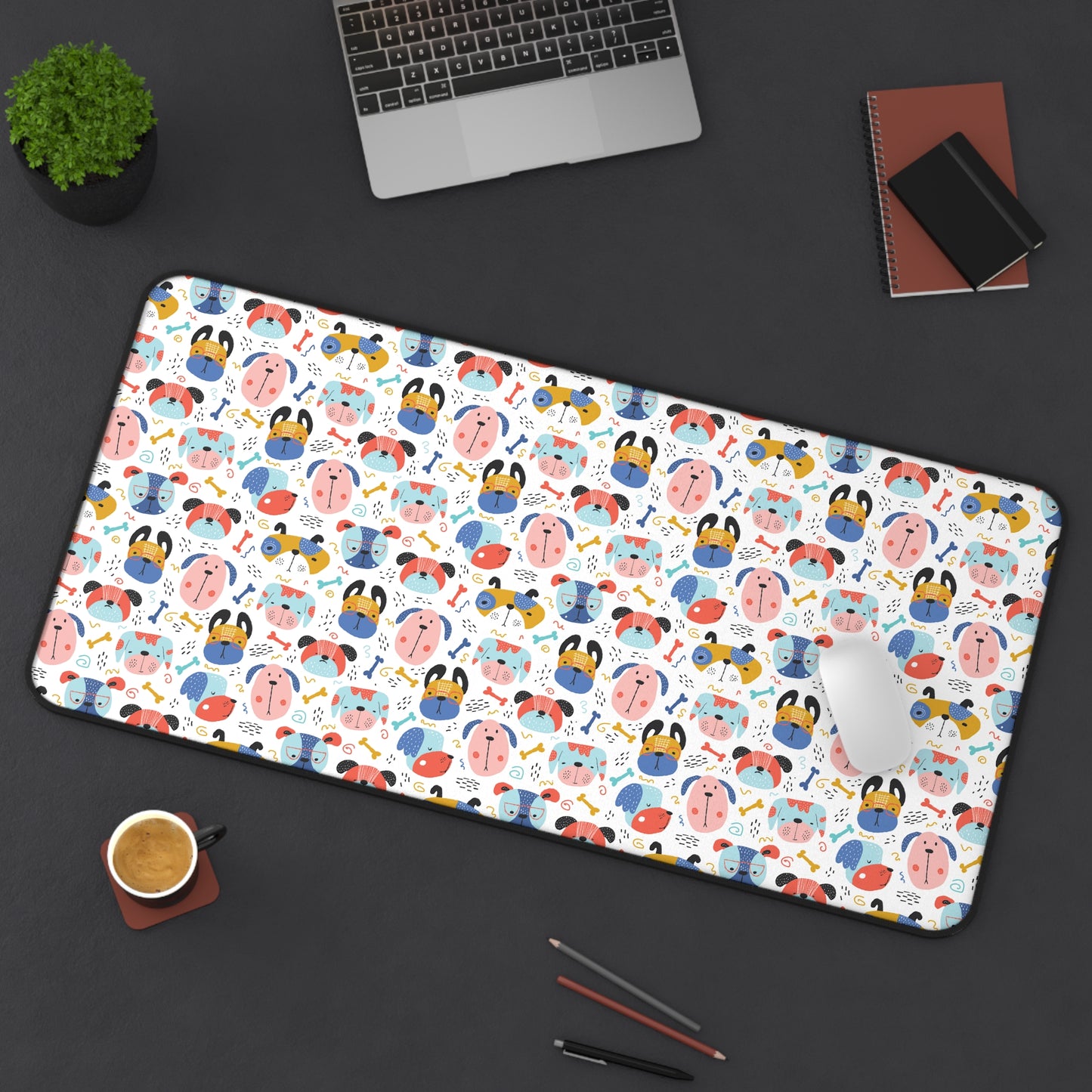 Adorable Canine Characters: Cartoon Faces of Dogs - Desk Mat Extended Gaming Mouse Pad 3 Sizes