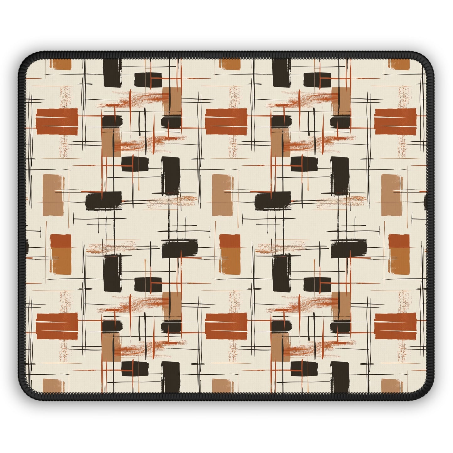 Modern Artistry in Bold and Minimalistic Pattern in a Palette of Black, Dark Orange, and Beige Mouse Pad with Finished Edges