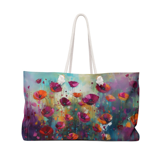 Field of Pink Wildflowers  - Weekender Oversized Canvas Tote Bag 24" × 13"