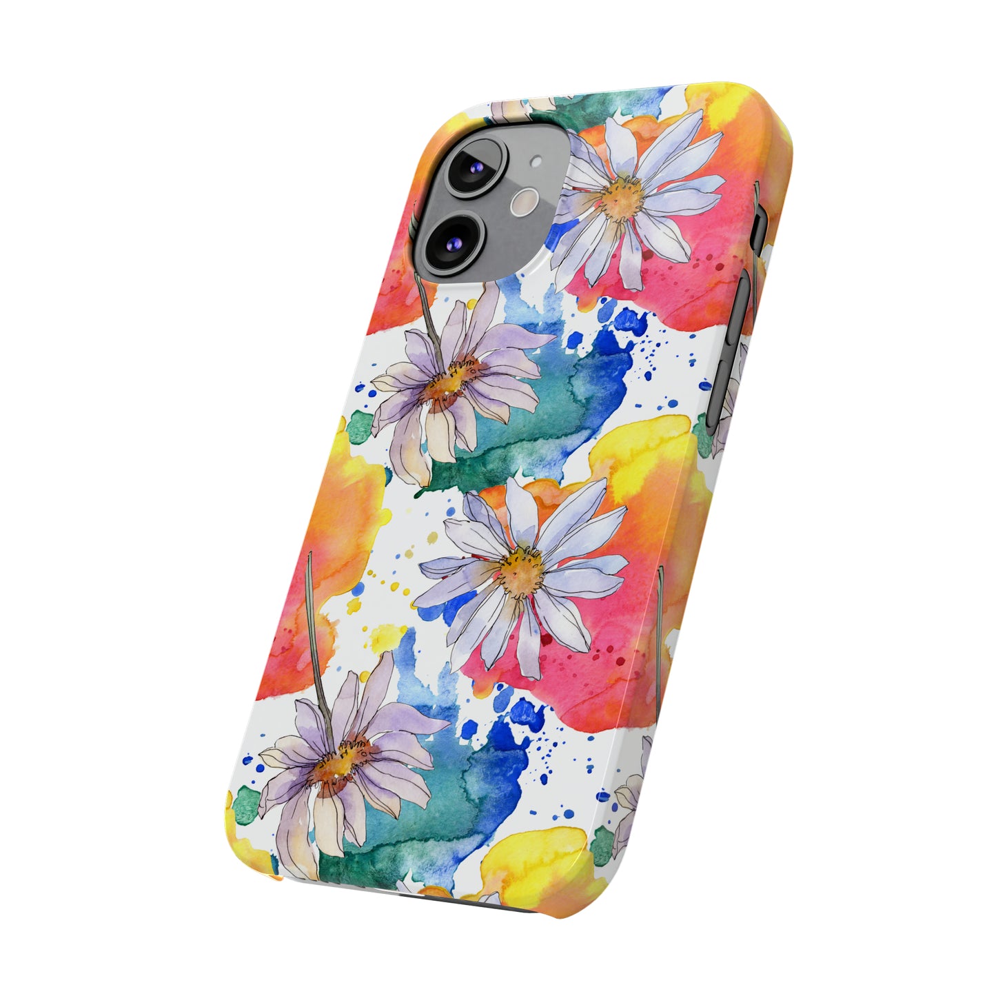 Large Colorful Watercolor Daisy Design Iphone 15-12 Slim Phone Case