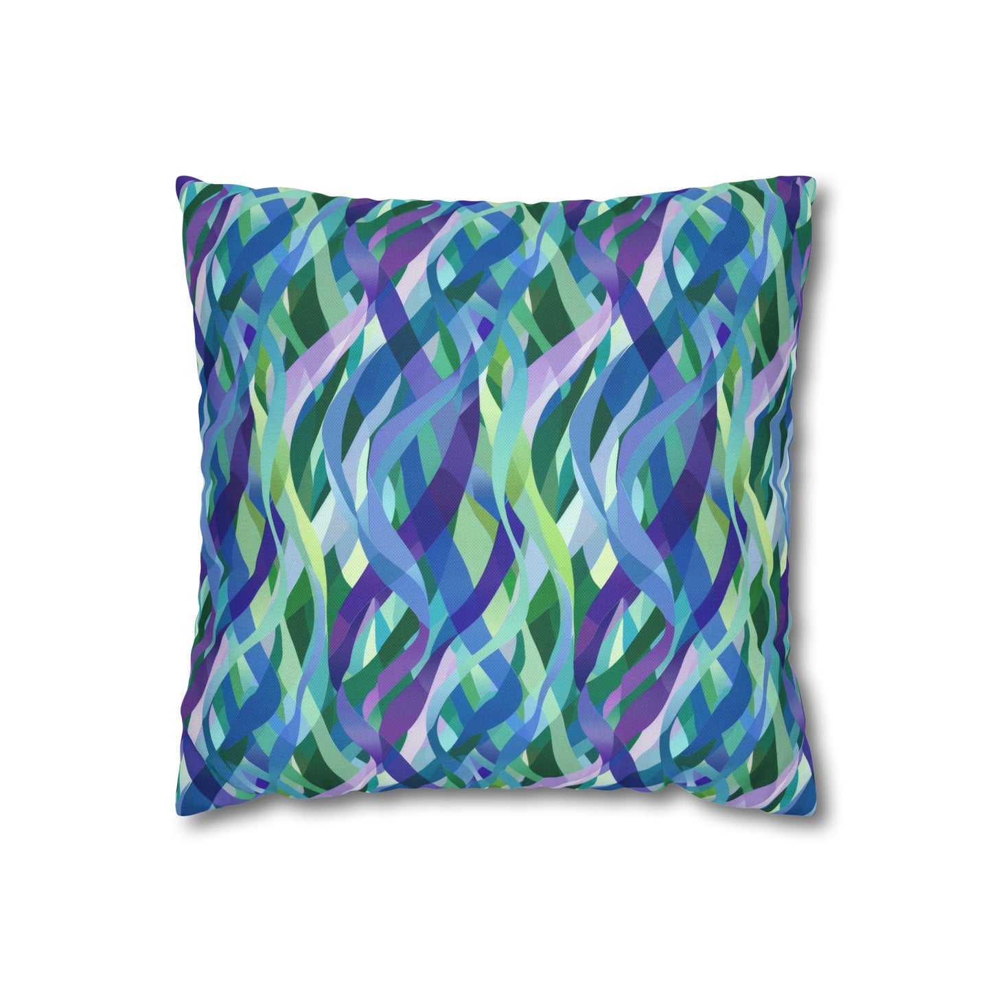 Vibrant Purple Blue and Green Ribbons Spun Polyester Square Pillowcase 4 Sizes