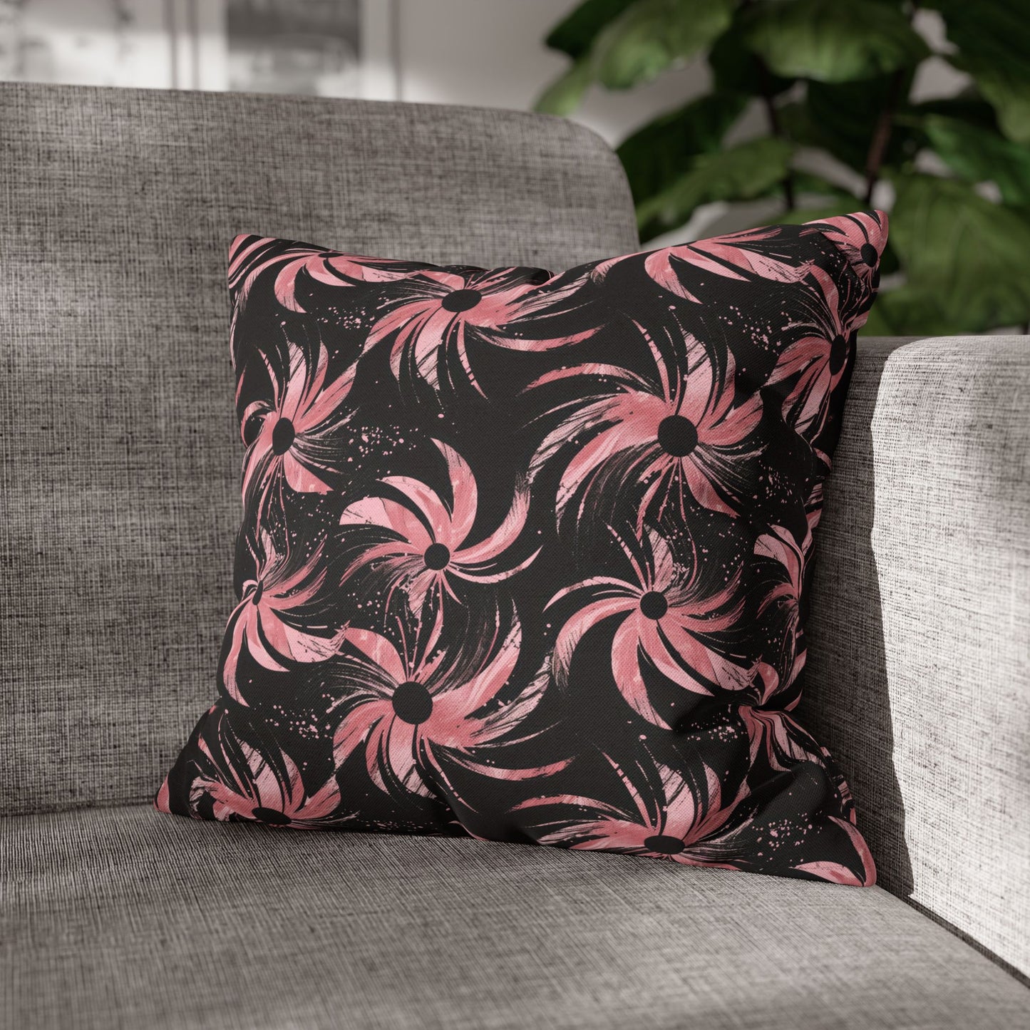 Stellar Blooms of Cosmic Pink on Midnight Black Design Spun Polyester Square Pillowcase 4 Sizes