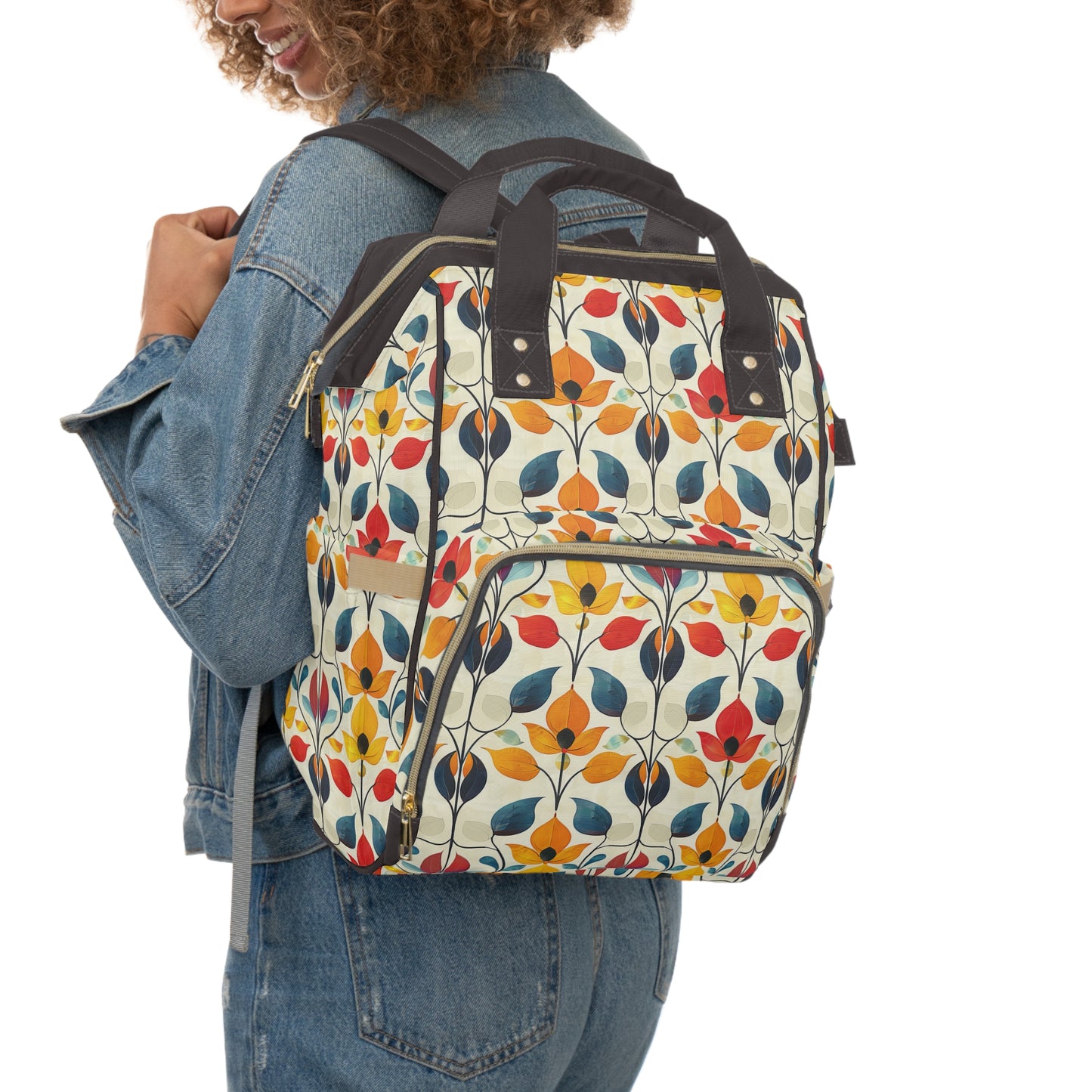 Retro Art Nouveau Vibrant Multicolored Blossoms Multifunctional Diaper Backpack