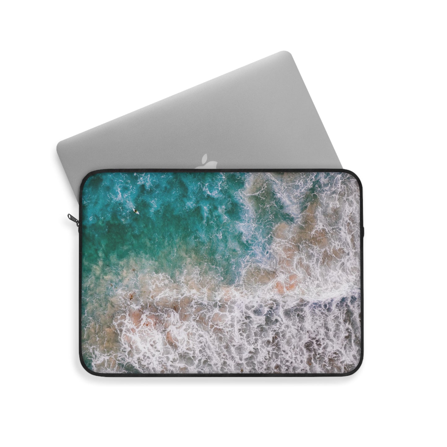 Ocean's Embrace: Deep Green Waters with White Waves Crashing onto the Beach Laptop or Ipad Protective Sleeve 3 Sizes Available