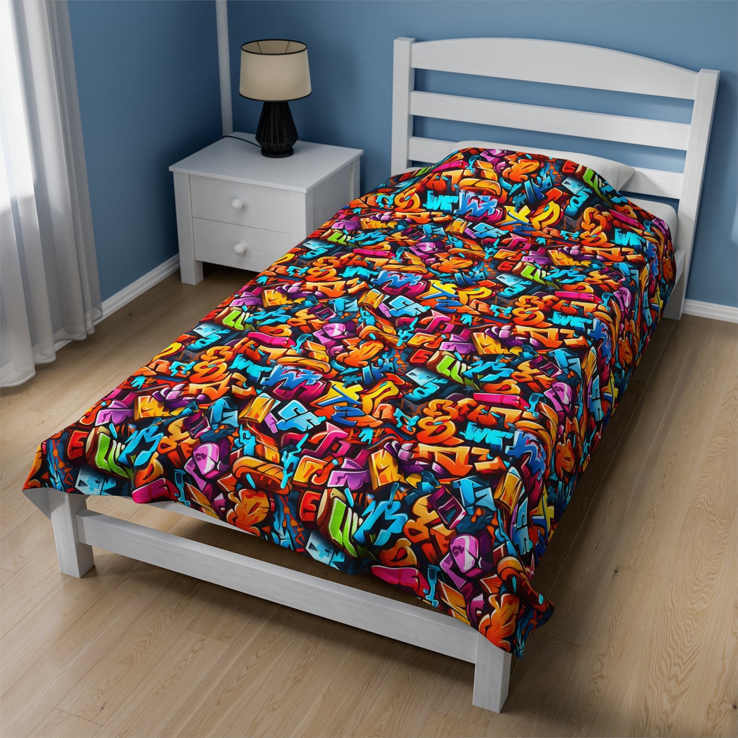 Colorful Street Art Pattern Print with Energetic Vibes Velveteen Plush Blanket 3 Sizes