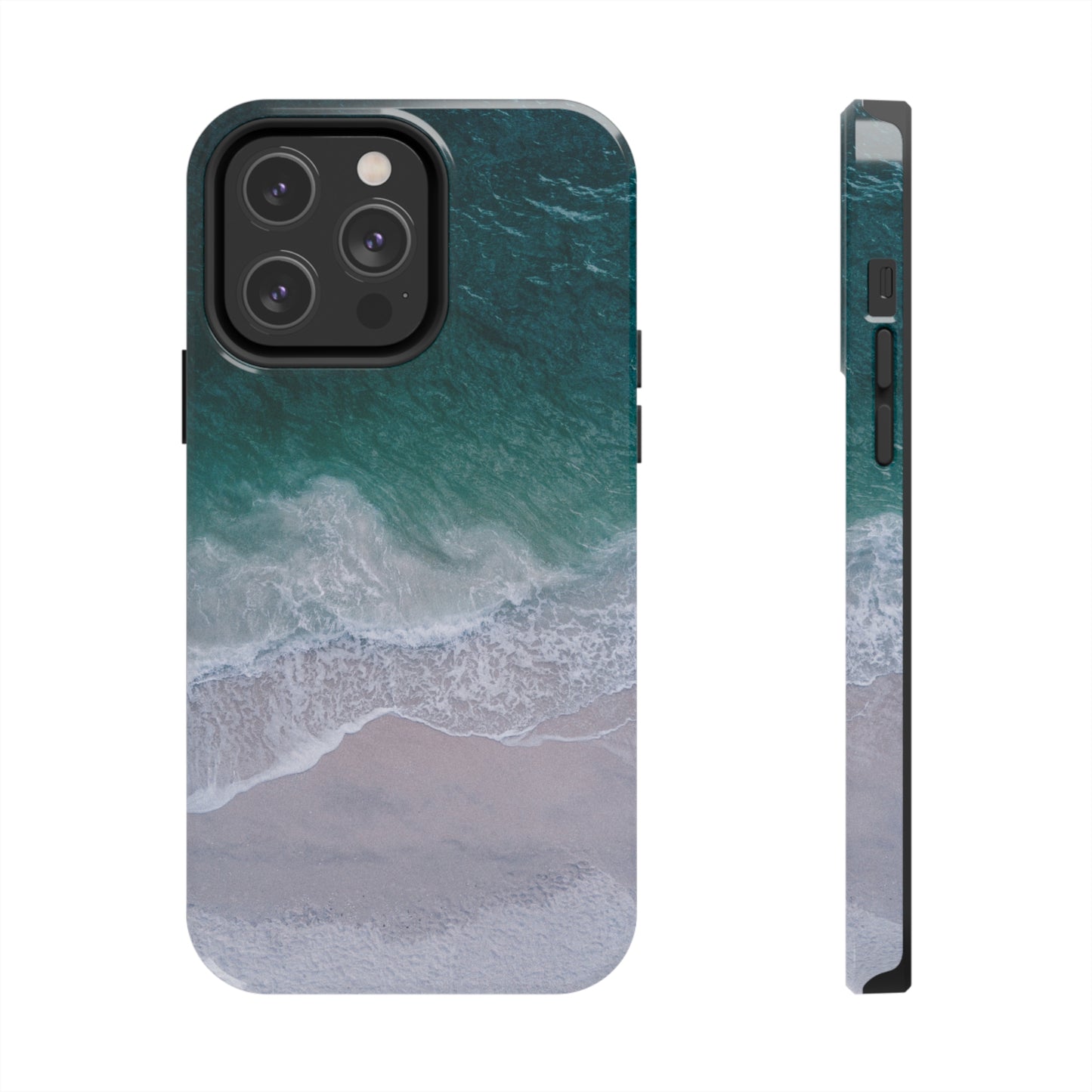 Ocean's Embrace: Deep Green Waters with White Waves Crashing onto the Beach Design Iphone Tough Phone Case