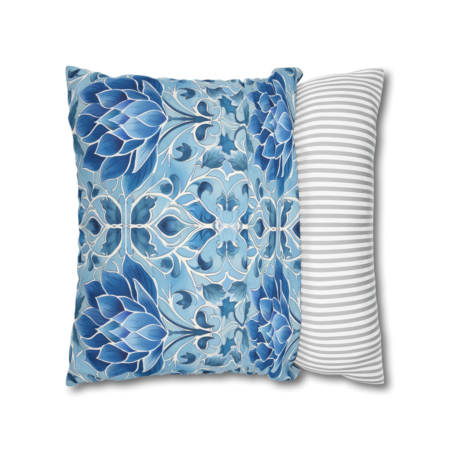 Exquisite Blue Lotus Elegance Floral Mosaic Design Spun Polyester Square Pillowcase 4 Sizes