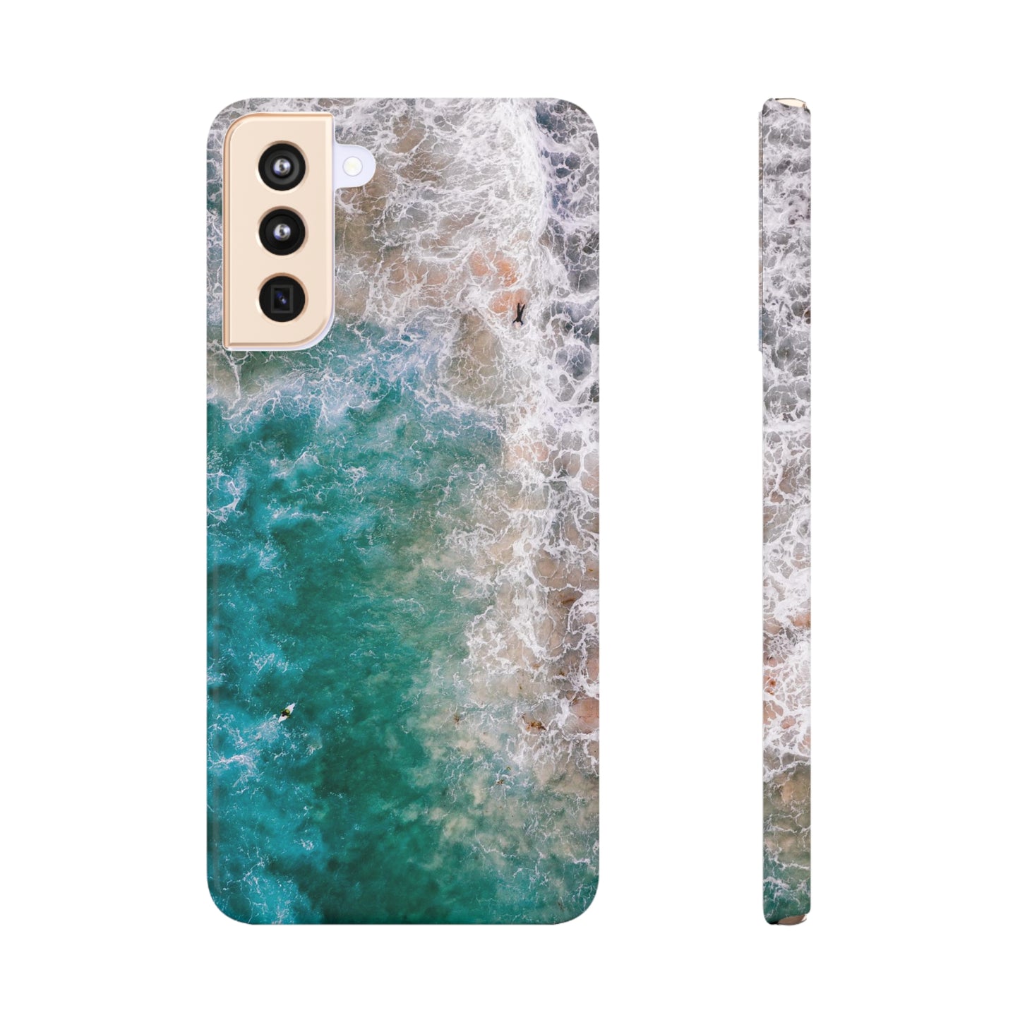 Ocean's Embrace: Deep Green Waters with White Waves Crashing onto the Beach Design Samsung Slim Cases