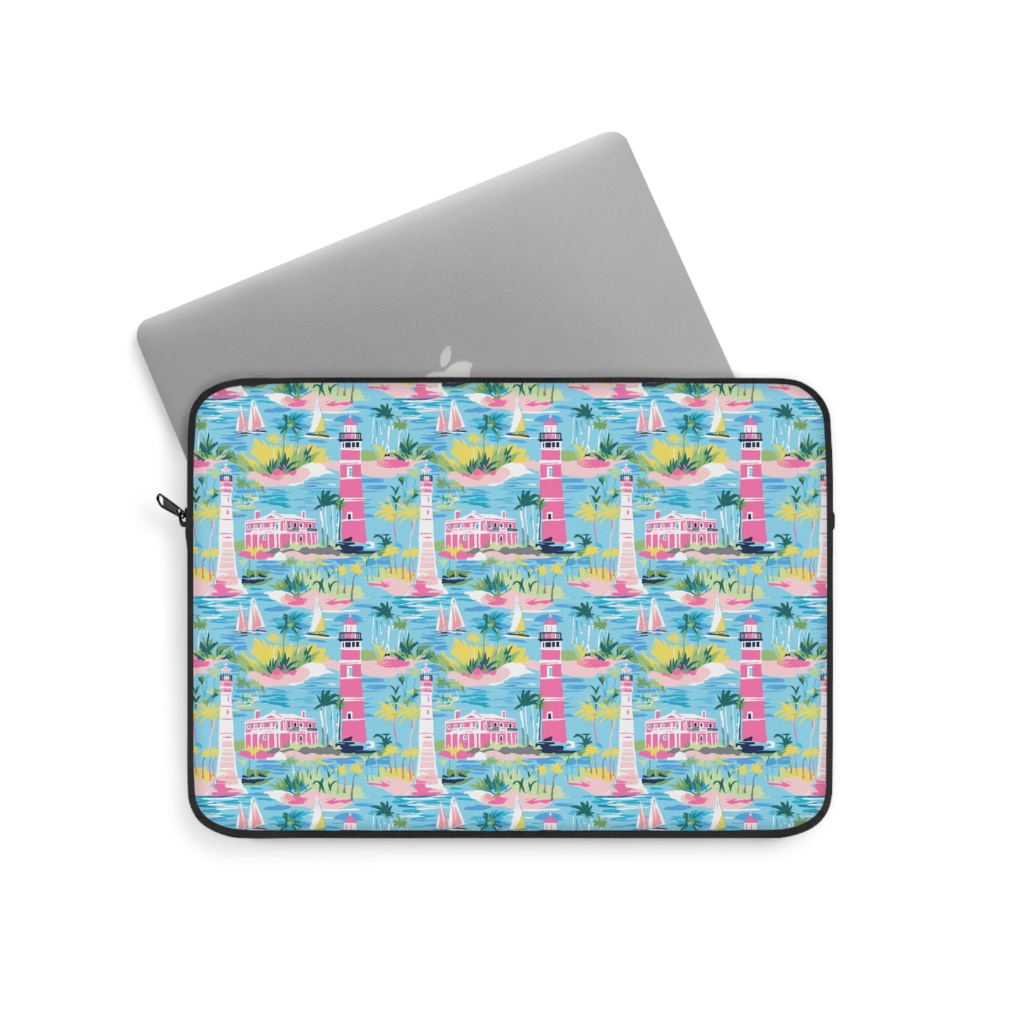 Coastal Charms: Sailboats and Lighthouses Adorning the Coastline Laptop or Ipad Protective Sleeve Three Sizes Available