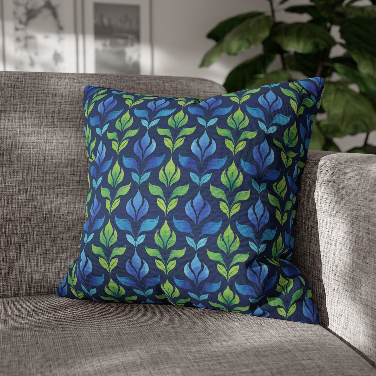 Vintage Blue and Green Botanical Spun Polyester Square Pillowcase 4 Sizes