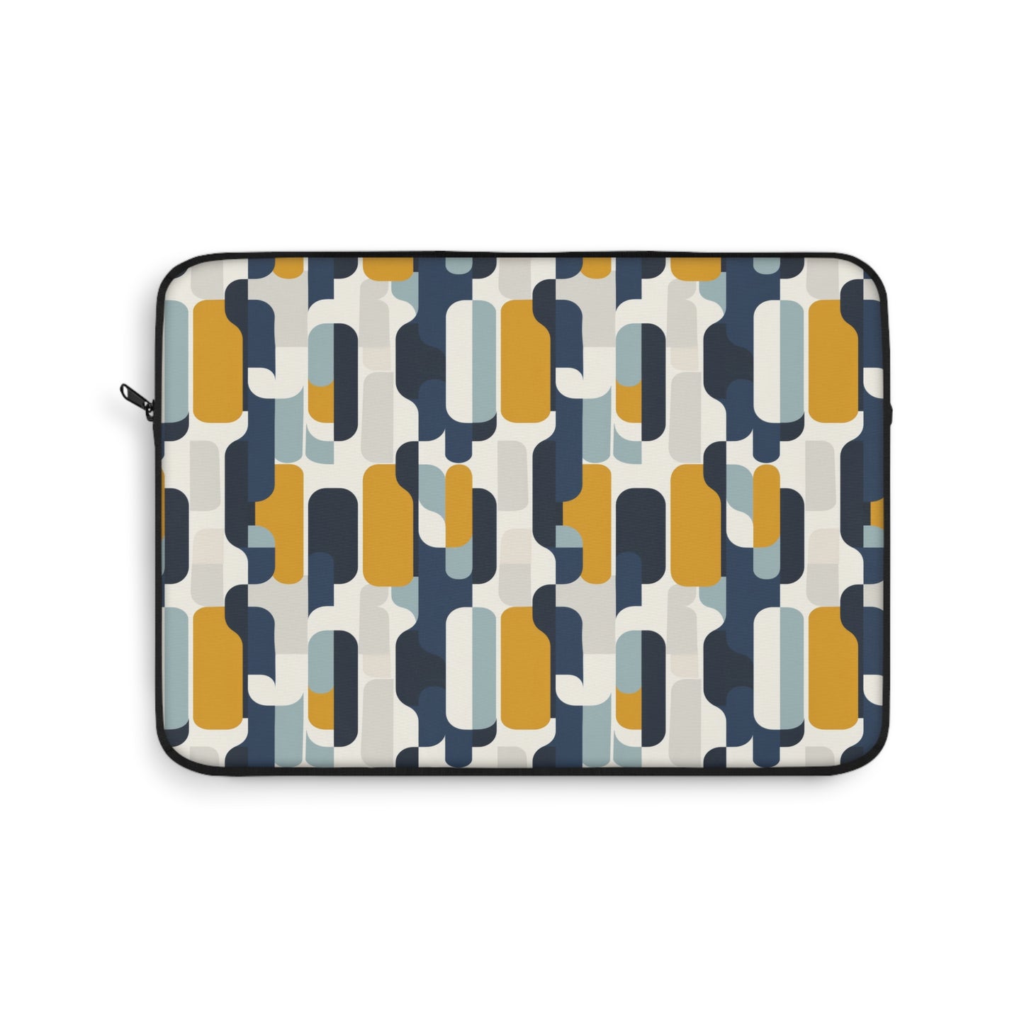 Modern Retro with Bold Geometric Pattern in Mustard and Navy Laptop or Ipad Protective Sleeve 3 Sizes Available