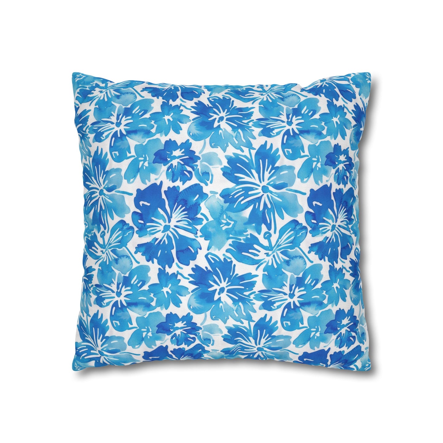 Tranquil Tropics: Soft Blue Tropical Flowers Spun Polyester Square Pillowcase 4 Sizes