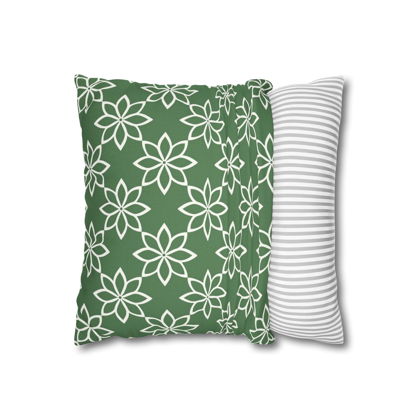 Modern Minimalist Green and White Geometric Floral Design Spun Polyester Square Pillowcase 4 Sizes