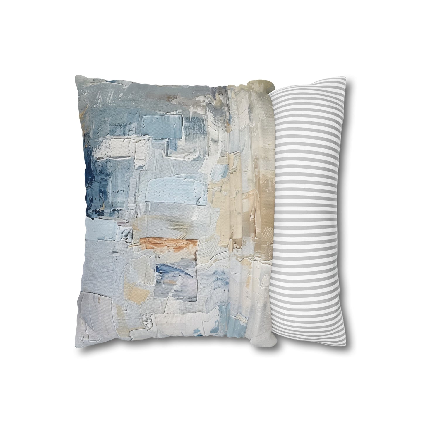 Bold Contrasts Abstract Tan, Grey and Blue Color Blocking with Heavy Strokes Spun Polyester Square Pillowcase 4 Sizes