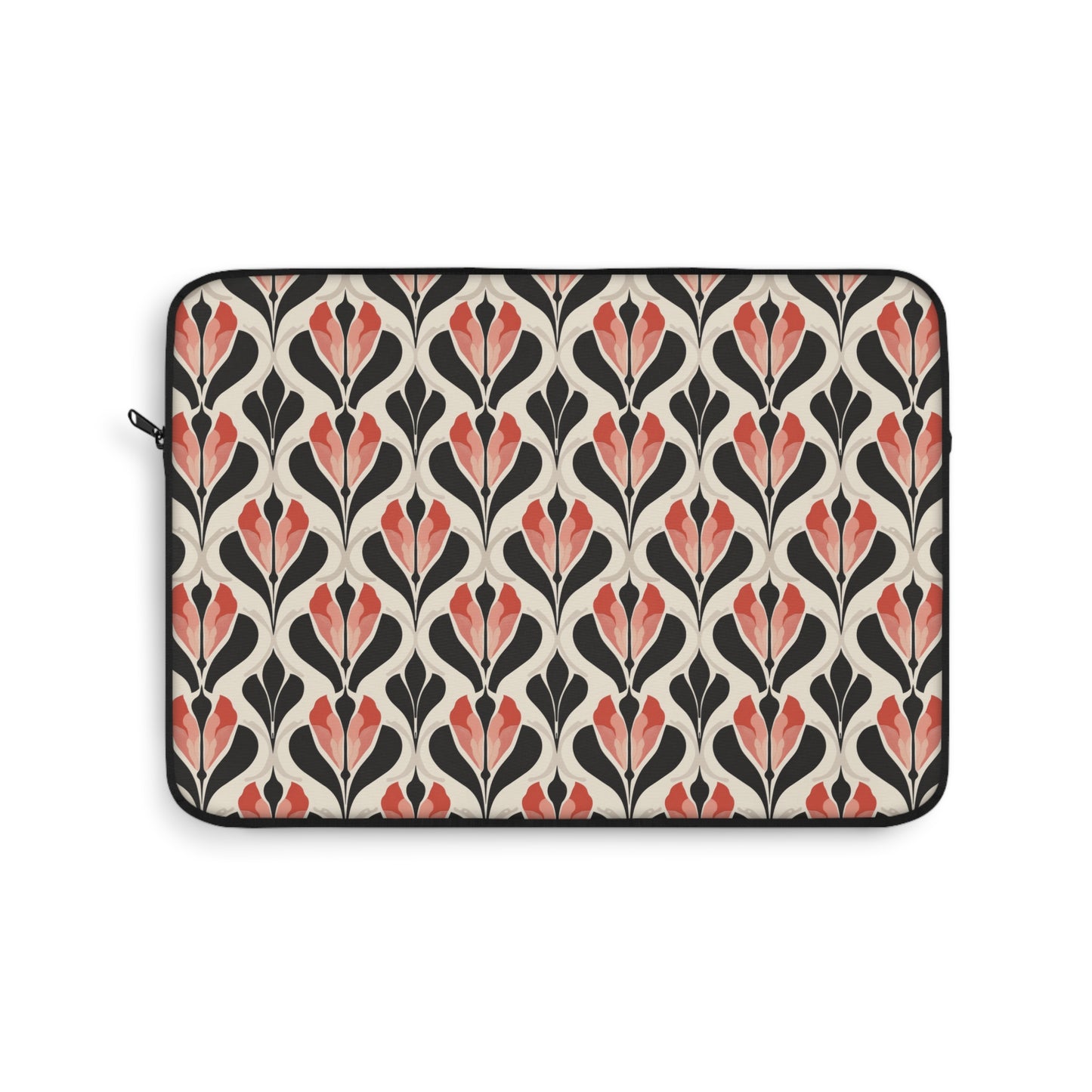 Art Deco Elegance Red Floral Motif on Cream Laptop or Ipad Protective Sleeve 3 Sizes Available