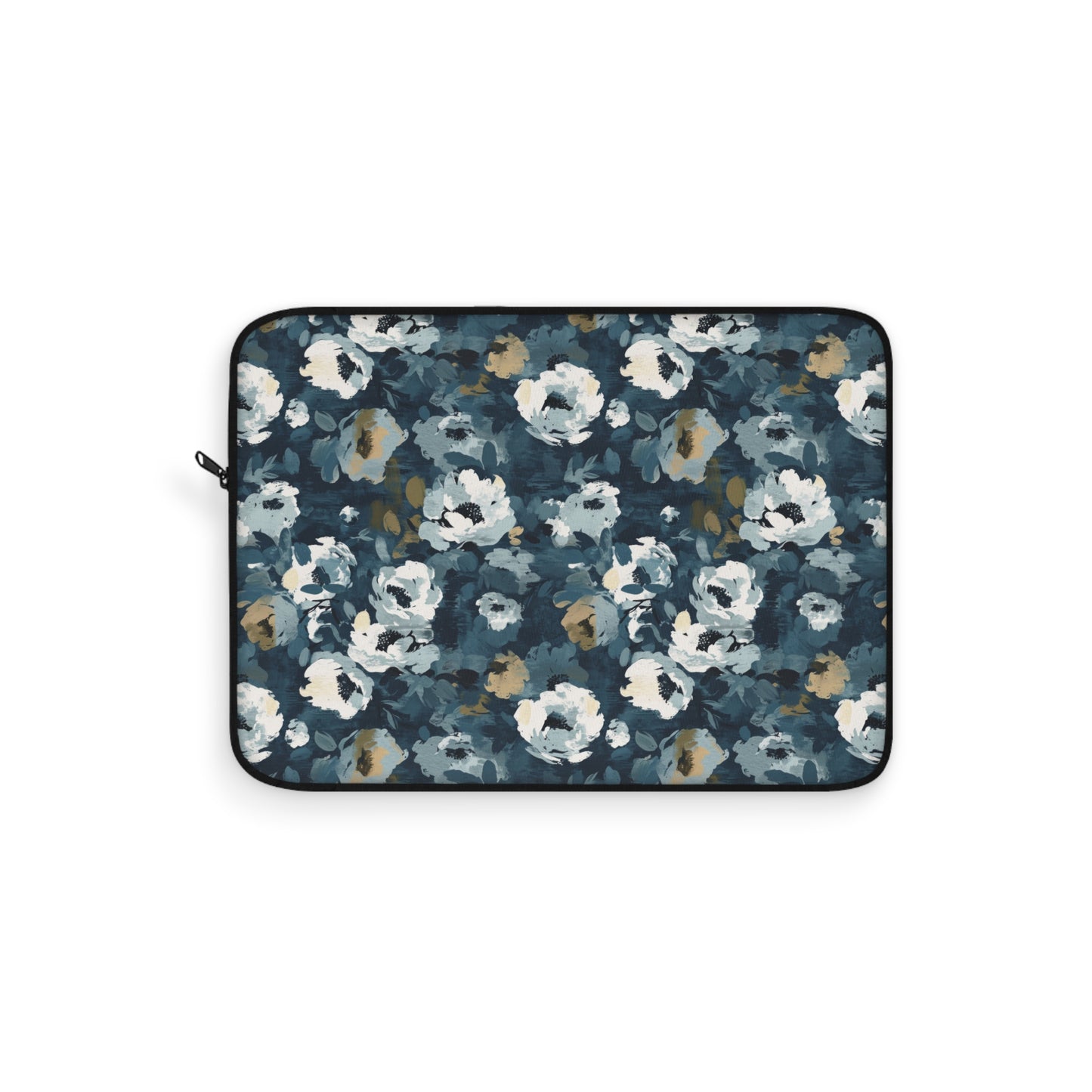 Chic and Artistic Floral Blooms in Shades of Navy, Gray, and Soft Gold Pattern Laptop or Ipad Protective Sleeve 3 Sizes Available