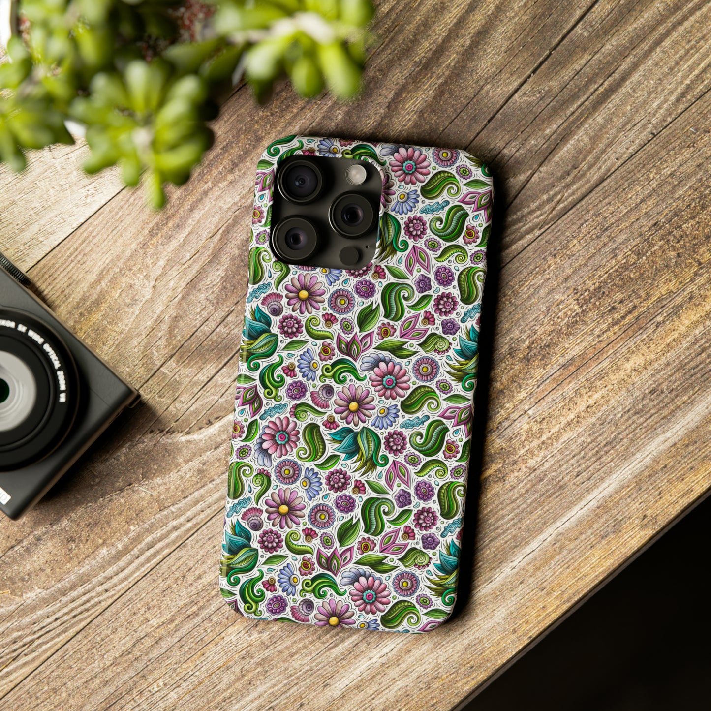 Purple & Pink Daisy Floral Print Iphone 15-12 Slim Phone Case